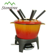 cast iron enamel cheese fondue pot/ cast iron cheese fondue set